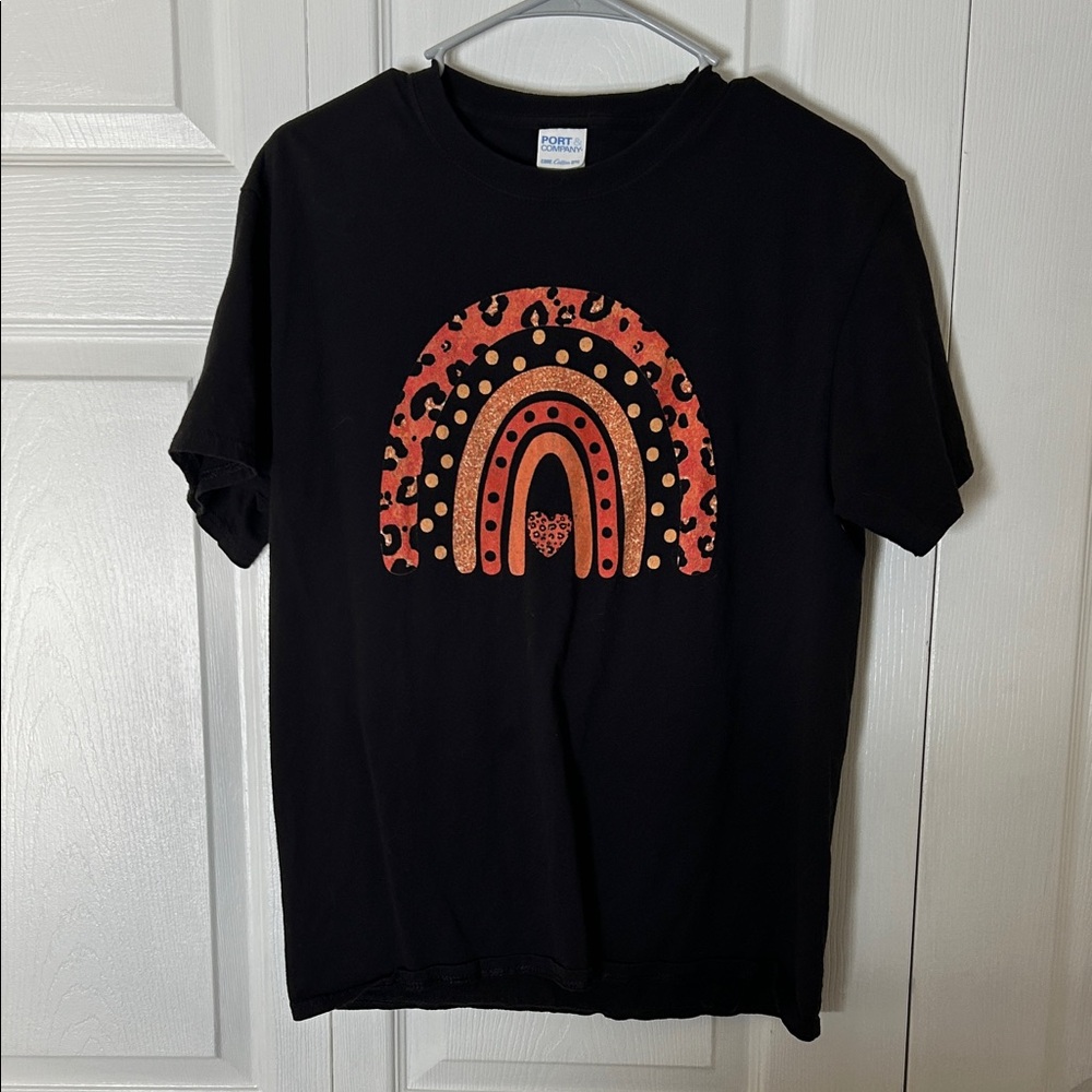Black T-Shirt with Rainbow Design